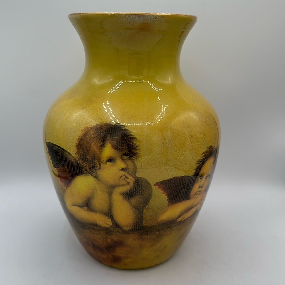 Porcelain glazed Sister Angels 8.5” vase